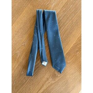 Vintage Oscar De La Renta Couture Men's Necktie Blue Silk Dotted Dress